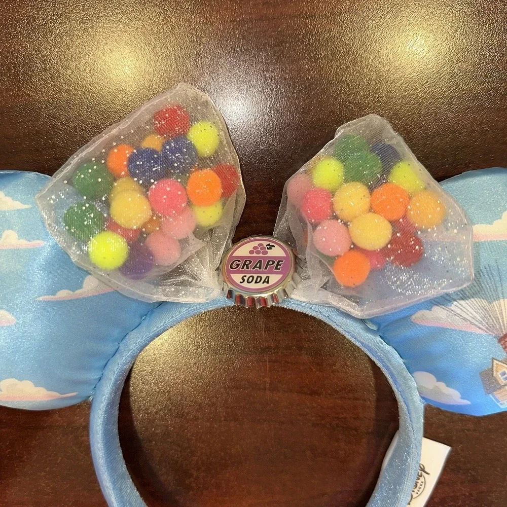 Disney Parks Pixar UP Clouds Flying House Minnie Ears Headband Grape‎ Soda Badge